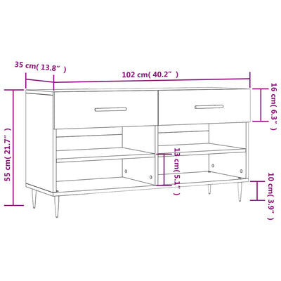 Luxo Shoe Cabinet Solid Oak 6 Compartments Rectangular & Metal Feet