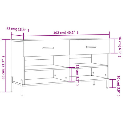 Luxo Shoe Cabinet Solid Oak 6 Compartments Rectangular & Metal Feet