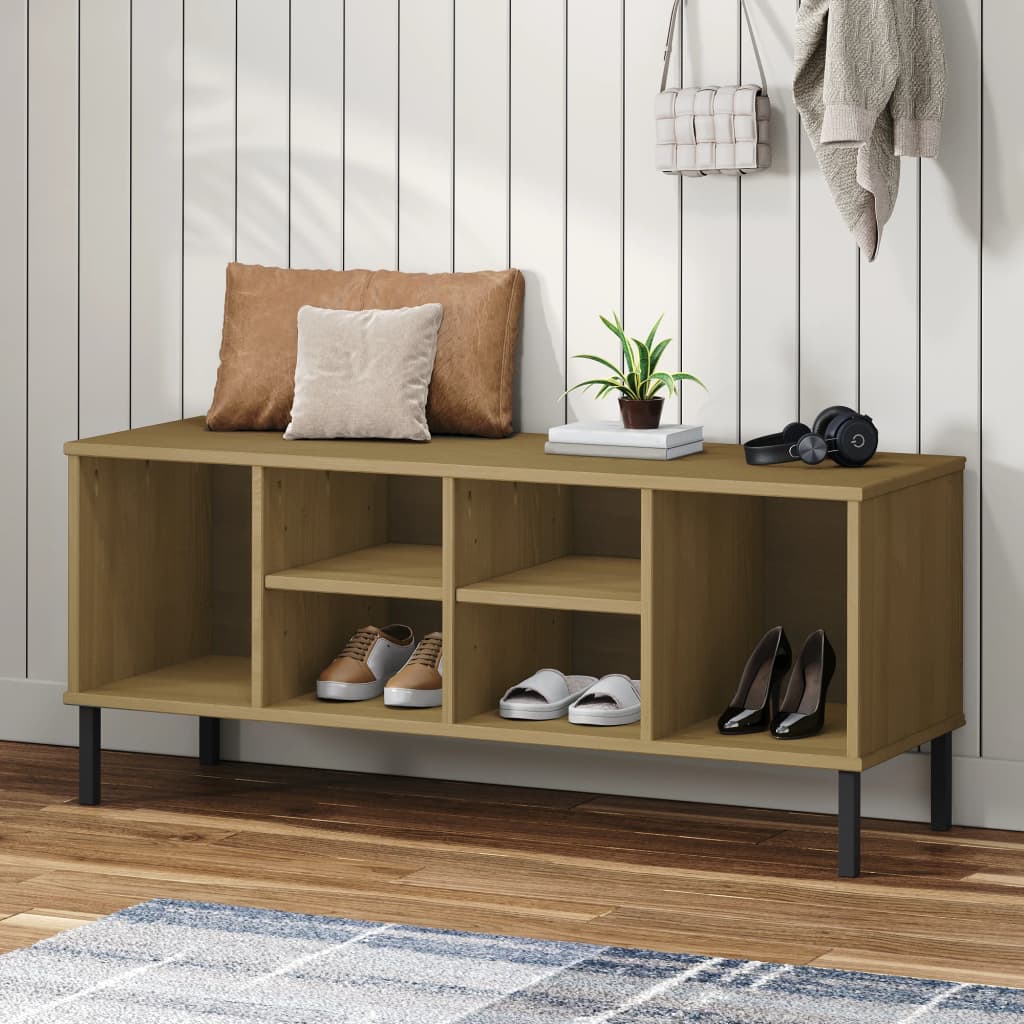 Shoe Rack Solid Pine & Metal Wide & Deep 6 Compartments