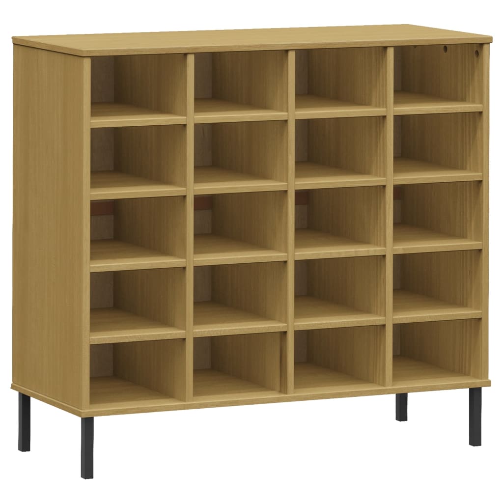 Shoe Rack Solid Pine & Metal Rectangular 20 Compartments Large