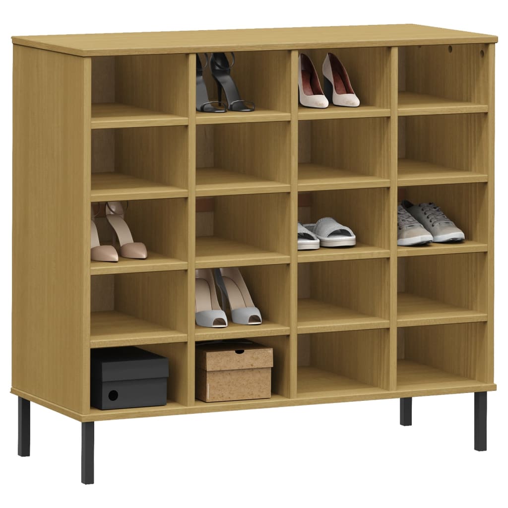 Shoe Rack Solid Pine & Metal Rectangular 20 Compartments Large