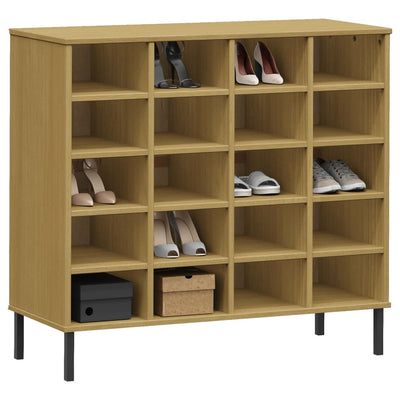 Shoe Rack Solid Pine & Metal Rectangular 20 Compartments Large