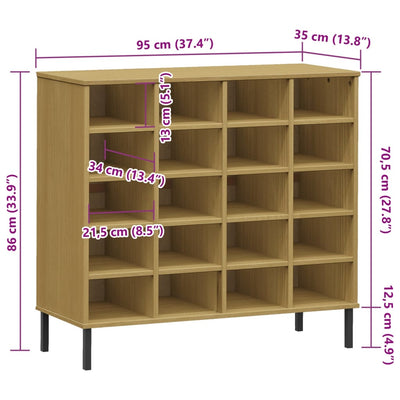 Shoe Rack Solid Pine & Metal Rectangular 20 Compartments Large
