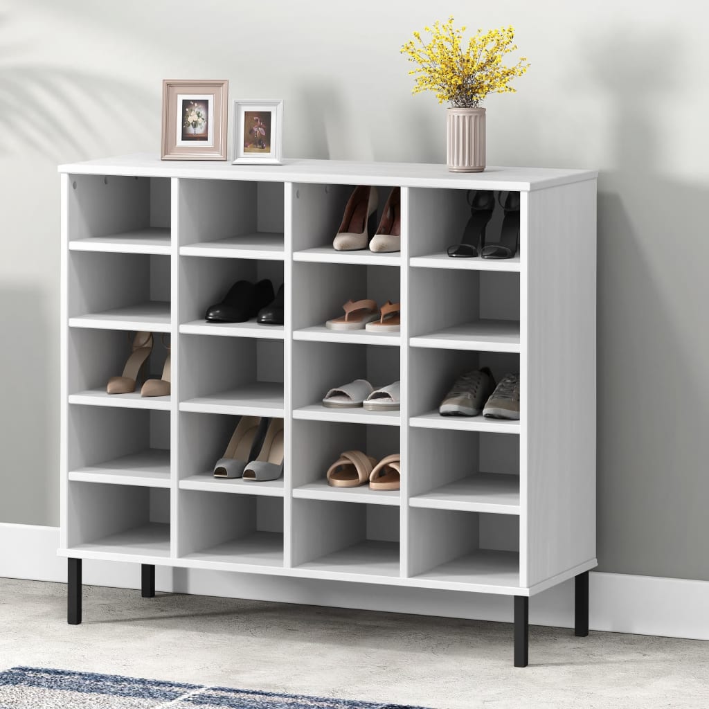 Shoe Rack Solid Pine & Metal Rectangular 20 Compartments Large