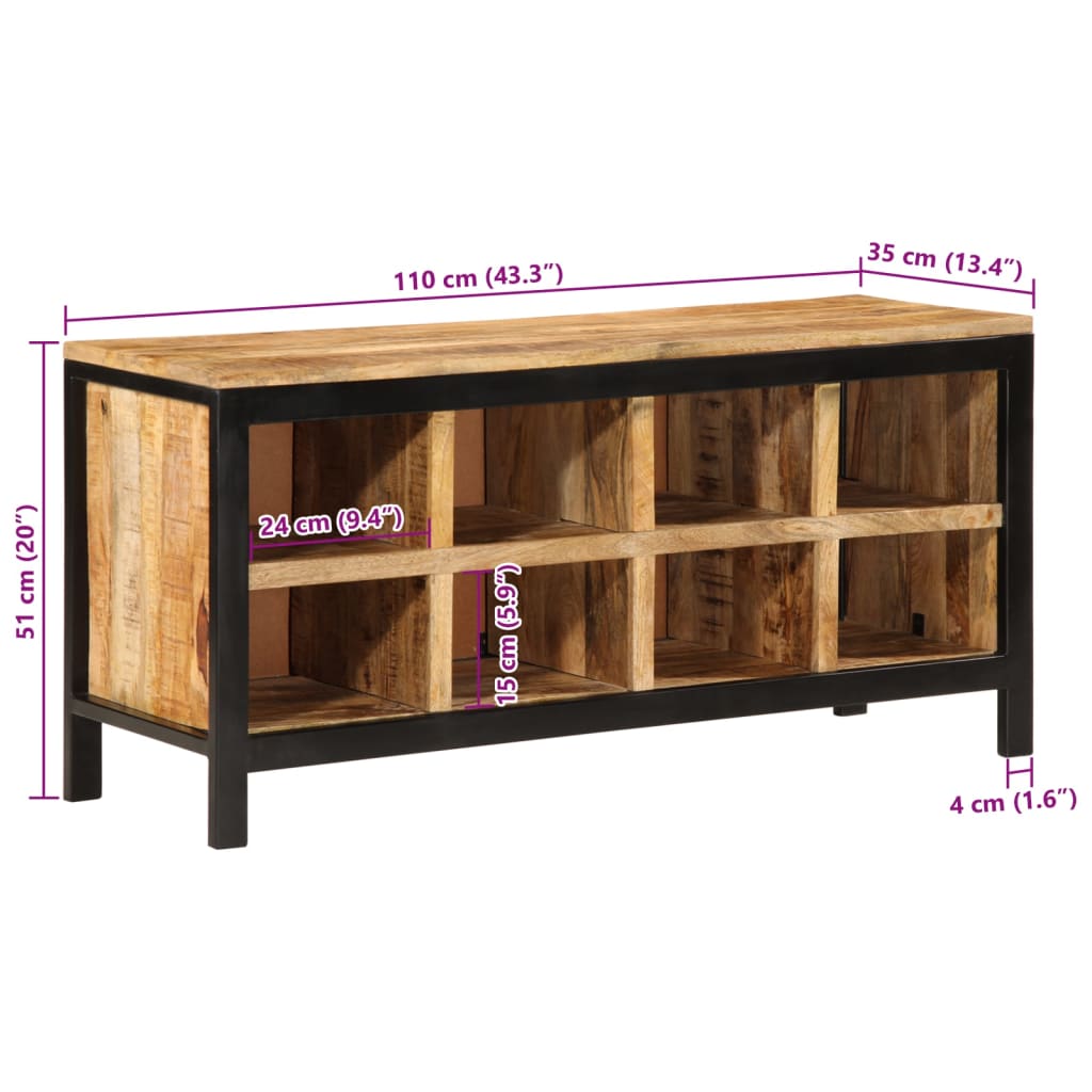 Shoe Bench Natural Mango Wood 8 Compartments Wide & Long