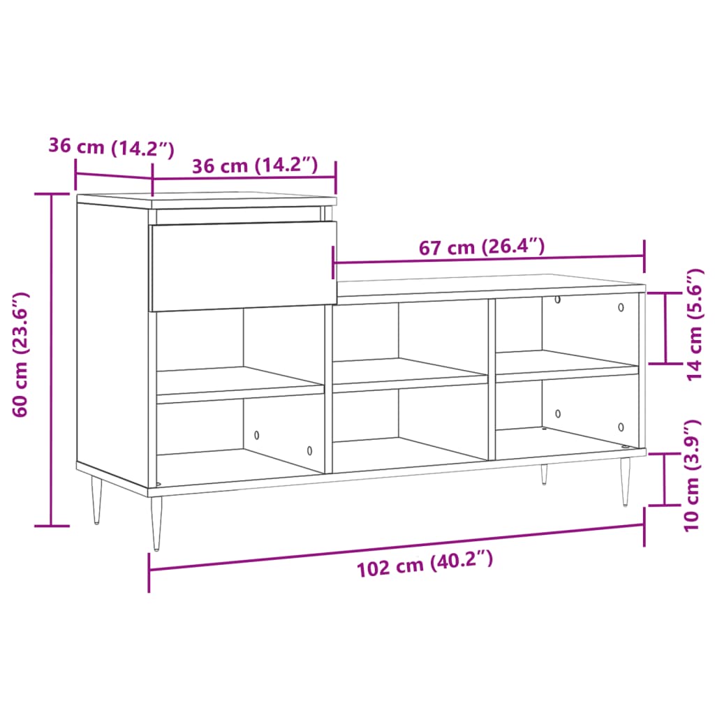 Shoe Cabinet High Gloss Reclaimed Wood 6 Compartments & 1 Drawer