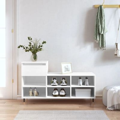 Shoe Cabinet High Gloss Reclaimed Wood 6 Compartments & 1 Drawer