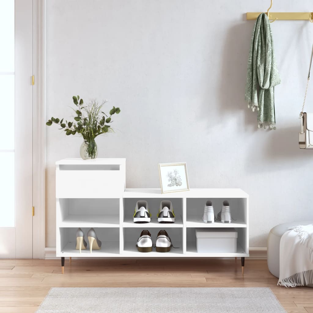 Shoe Cabinet High Gloss Reclaimed Wood 6 Compartments & 1 Drawer