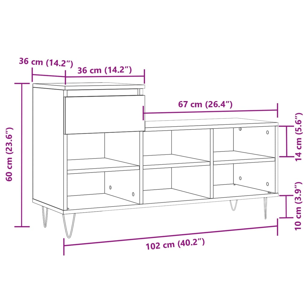 Shoe Cabinet High Gloss Reclaimed Wood 6 Compartments & 1 Drawer