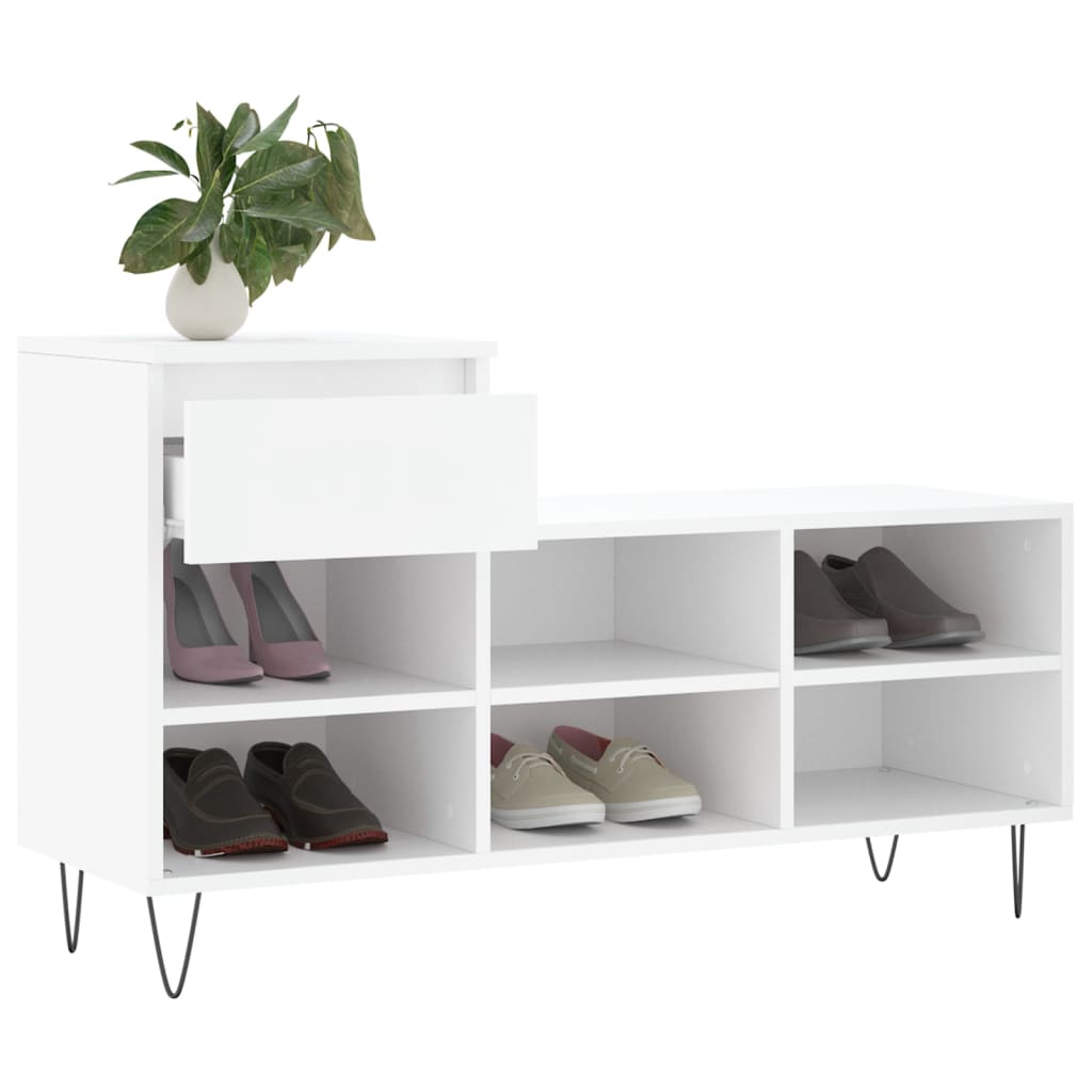 Shoe Cabinet High Gloss Reclaimed Wood 6 Compartments & 1 Drawer