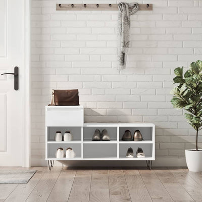 Shoe Cabinet High Gloss Reclaimed Wood 6 Compartments & 1 Drawer