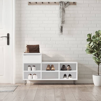 Shoe Cabinet High Gloss Reclaimed Wood 6 Compartments & 1 Drawer