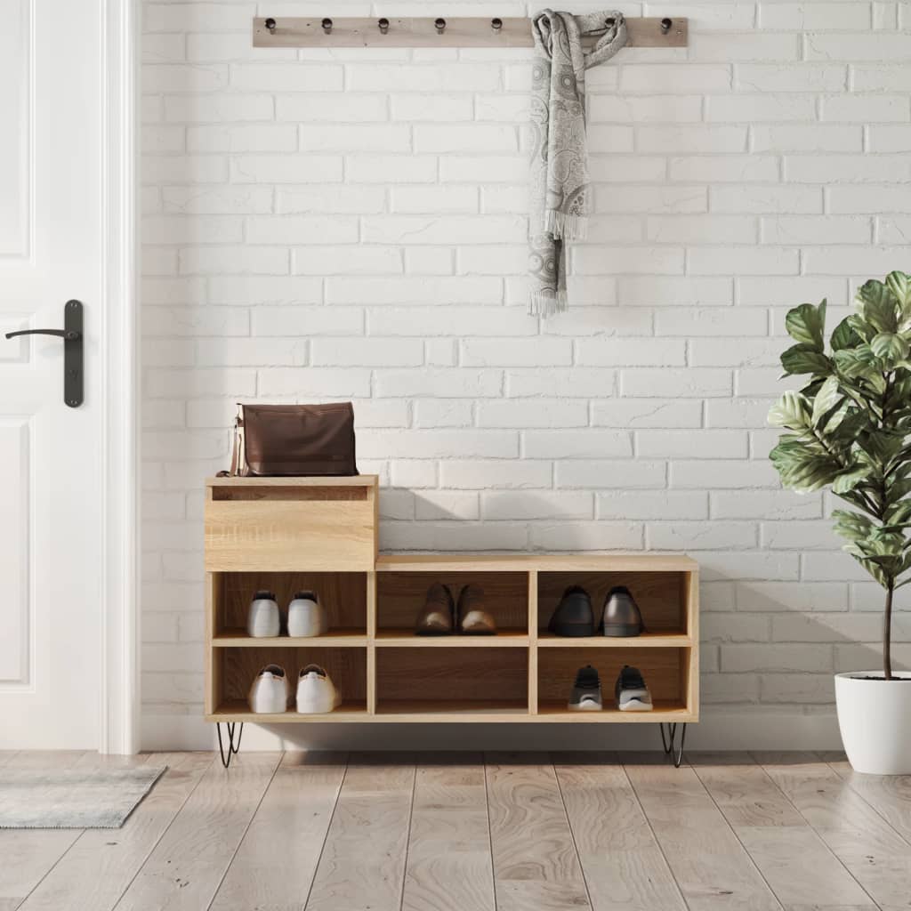 Shoe Cabinet High Gloss Reclaimed Wood 6 Compartments & 1 Drawer