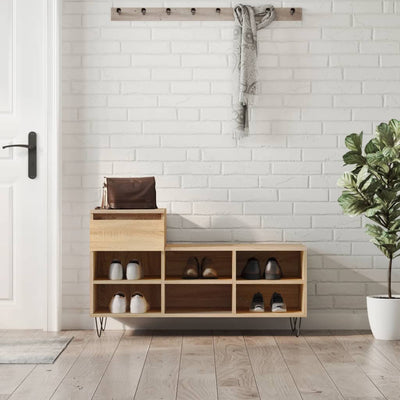 Shoe Cabinet High Gloss Reclaimed Wood 6 Compartments & 1 Drawer