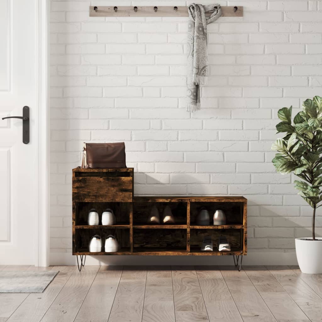 Shoe Cabinet High Gloss Reclaimed Wood 6 Compartments & 1 Drawer
