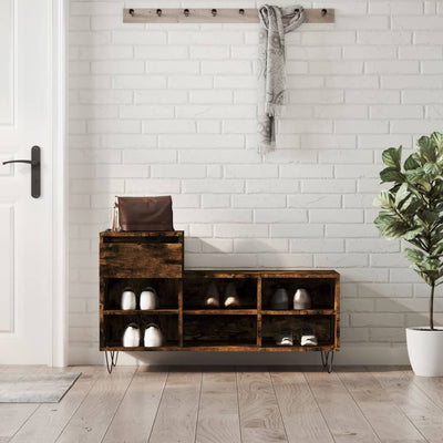 Shoe Cabinet High Gloss Reclaimed Wood 6 Compartments & 1 Drawer