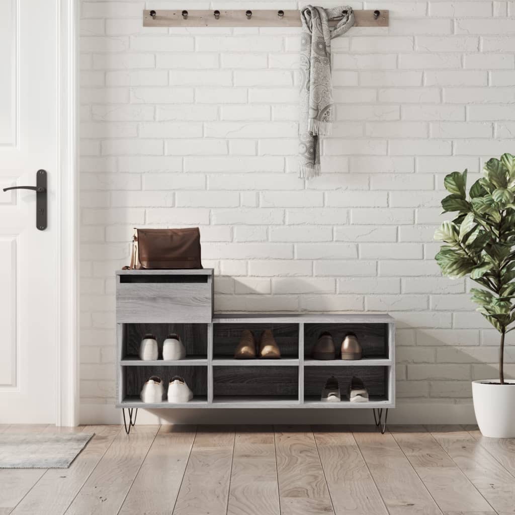Shoe Cabinet High Gloss Reclaimed Wood 6 Compartments & 1 Drawer