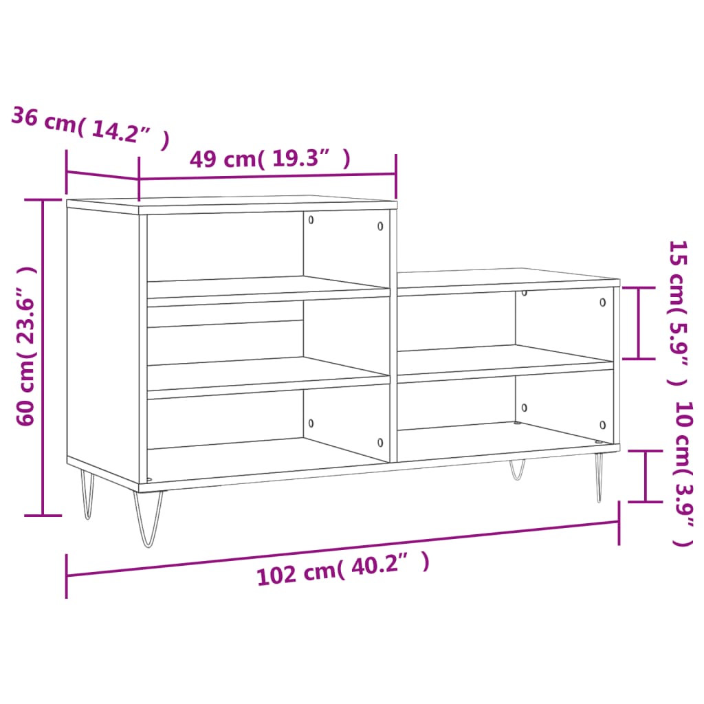 Shoe Cabinet High Gloss Reclaimed Wood 5 Comaprtments