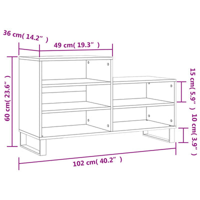 Luxo Shoe Cabinet Solid Oak 5 Compartments Rectangular & Metal Feet