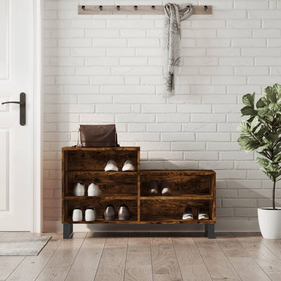 Luxo Shoe Cabinet Solid Oak 5 Compartments Rectangular & Metal Feet