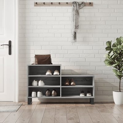 Luxo Shoe Cabinet Solid Oak 5 Compartments Rectangular & Metal Feet