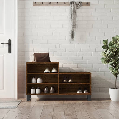 Luxo Shoe Cabinet Solid Oak 5 Compartments Rectangular & Metal Feet