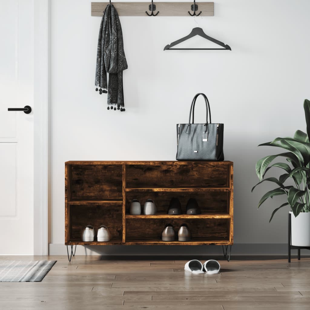 Luxe Shoe Cabinet High Gloss Reclaimed Wood 5 Compartment