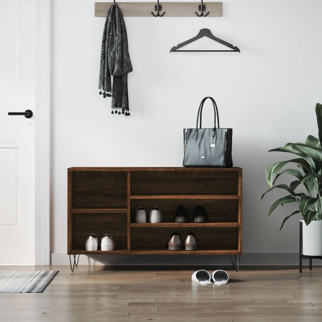 Luxe Shoe Cabinet High Gloss Reclaimed Wood 5 Compartment