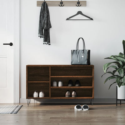 Luxe Shoe Cabinet High Gloss Reclaimed Wood 5 Compartment