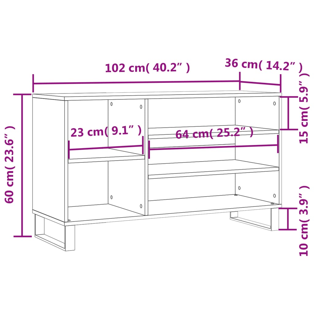 Shoe Cabinet High Gloss Reclaimed Wood 5 Compartments