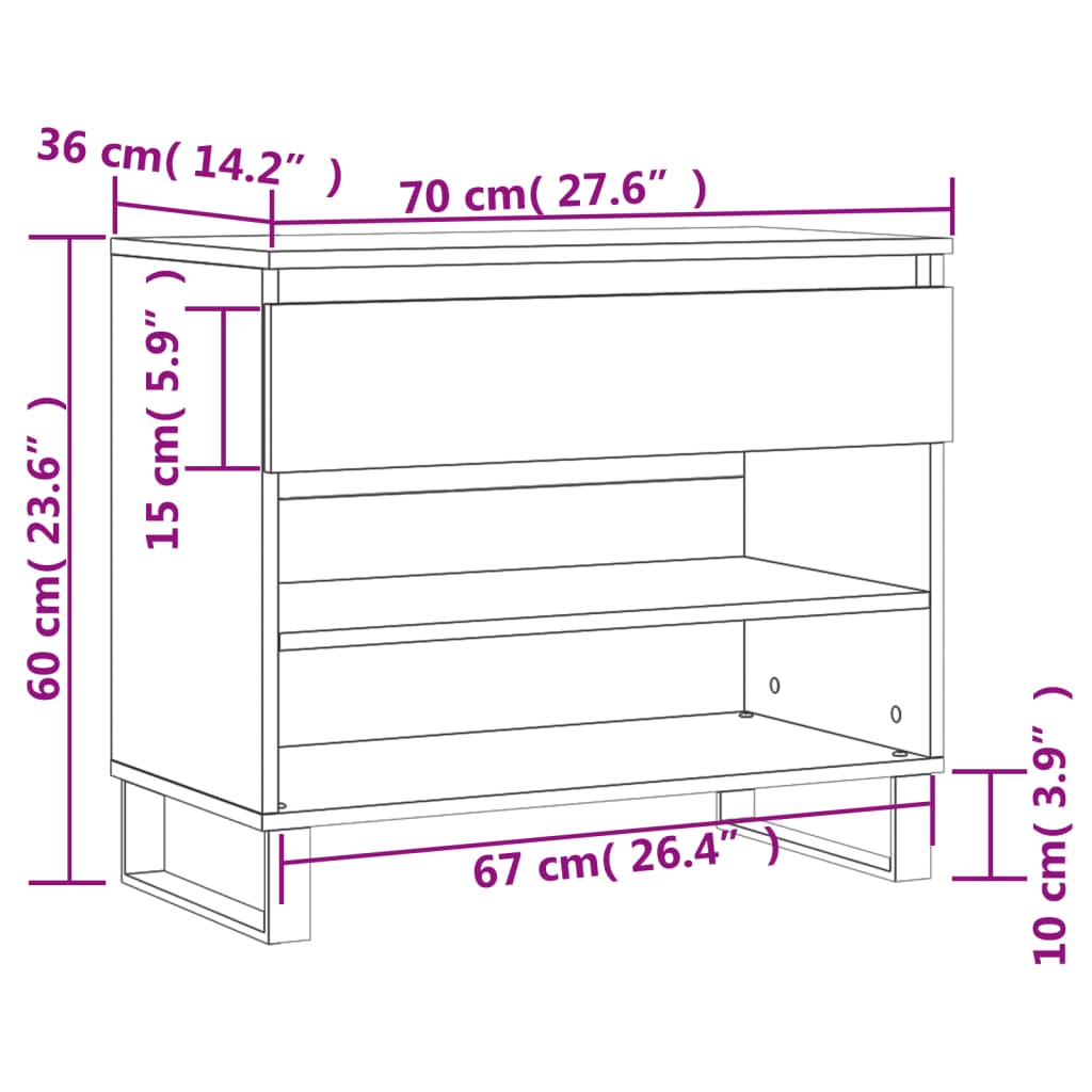 Shoe Cabinet High Gloss Reclaimed Wood 2 Compartments & 1 Drawer