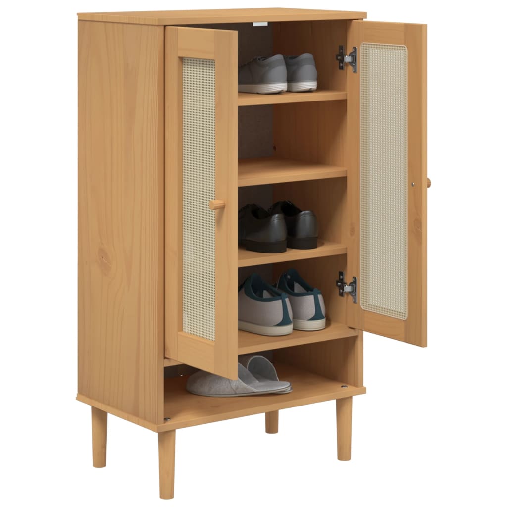 Shoe Cabinet Solid Pine 3 Compartments Medium Height