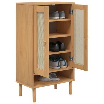 Shoe Cabinet Solid Pine 3 Compartments Medium Height