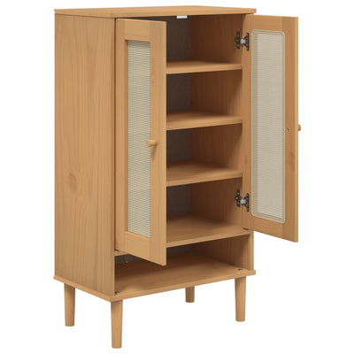 Shoe Cabinet Solid Pine 3 Compartments Medium Height