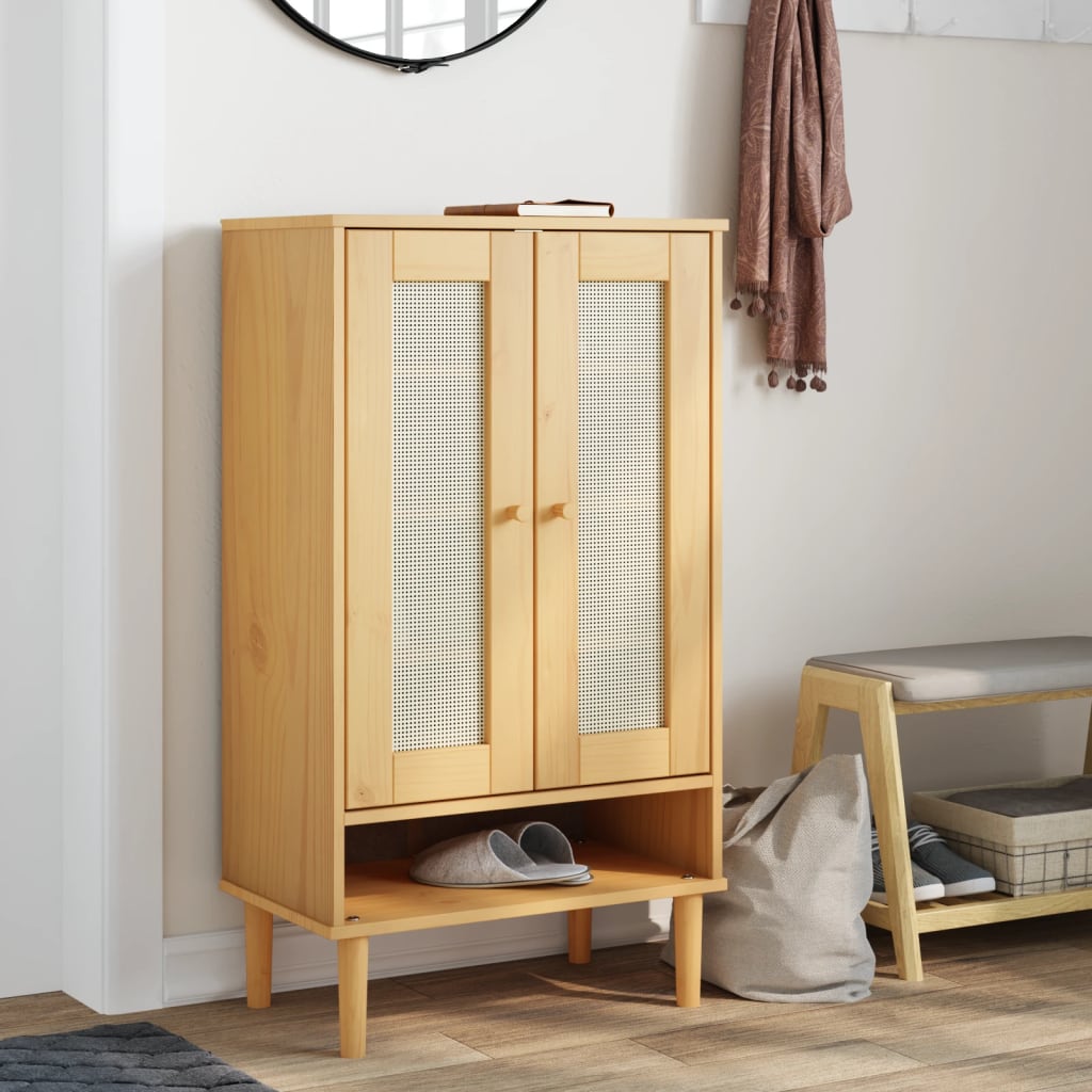 Shoe Cabinet Solid Pine 3 Compartments Medium Height