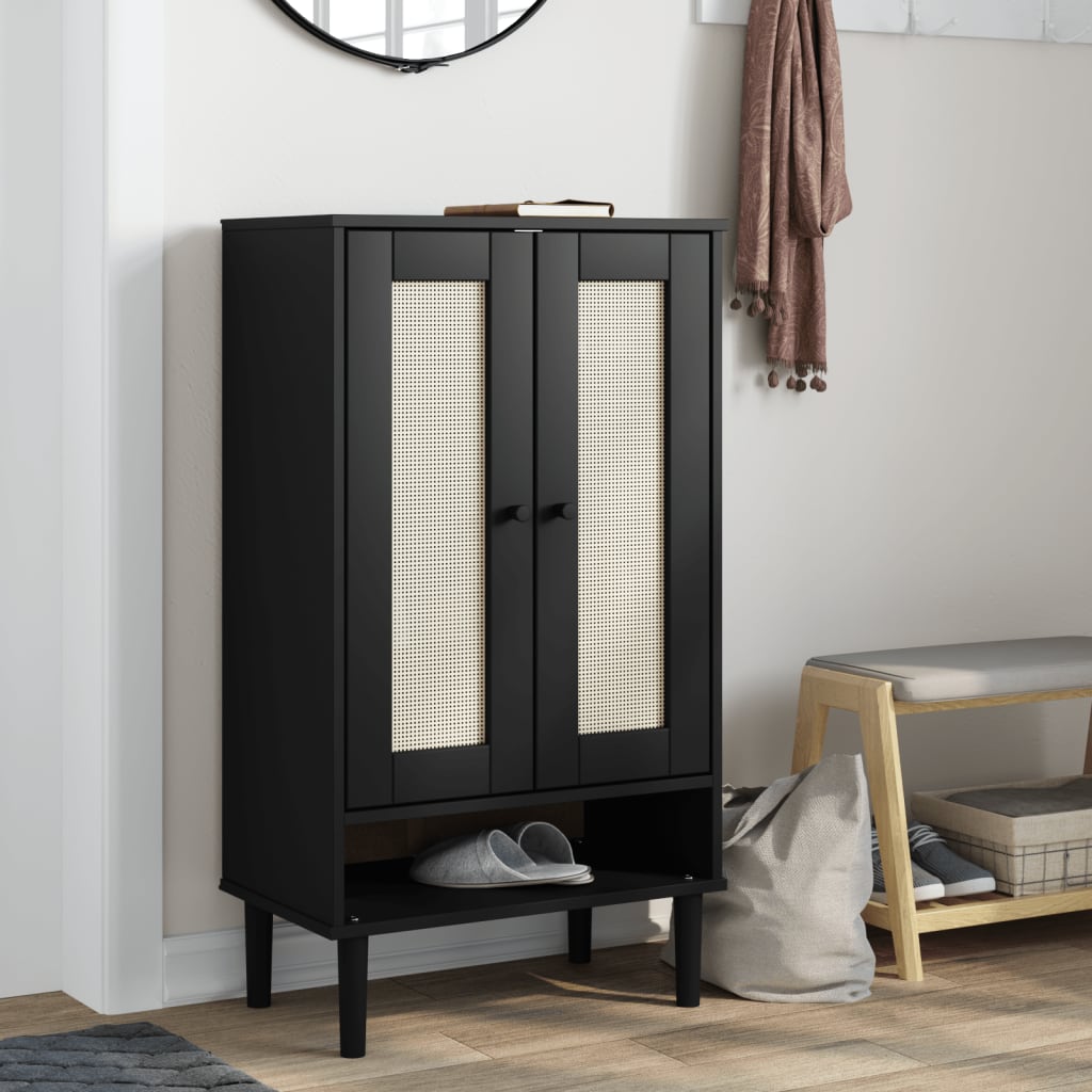 Shoe Cabinet Solid Pine 3 Compartments Medium Height