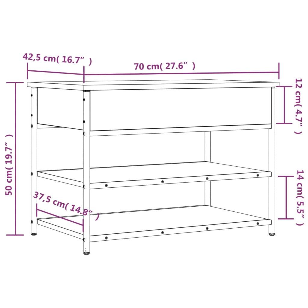 Tone Shoe Bench Smoked Oak & Metal 3 Compartments Wide & Long