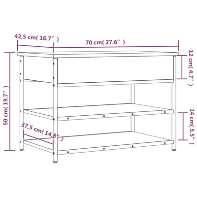 Tone Shoe Bench Smoked Oak & Metal 3 Compartments Wide & Long
