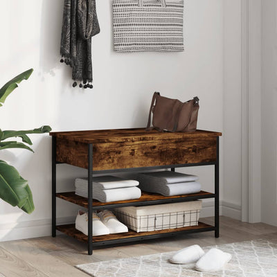 Tone Shoe Bench Smoked Oak & Metal 3 Compartments Wide & Long