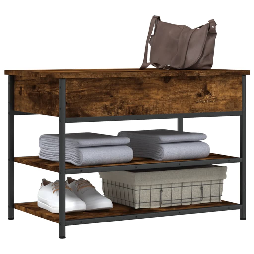 Tone Shoe Bench Smoked Oak & Metal 3 Compartments Wide & Long
