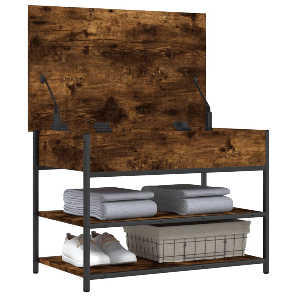 Tone Shoe Bench Smoked Oak & Metal 3 Compartments Wide & Long