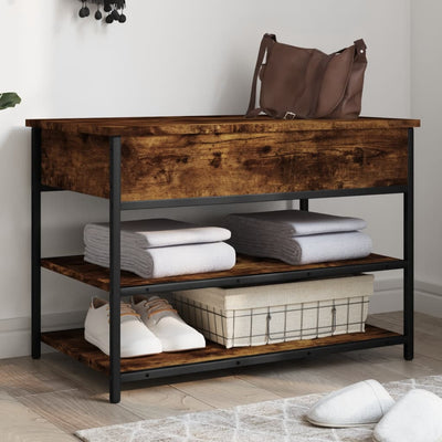 Tone Shoe Bench Smoked Oak & Metal 3 Compartments Wide & Long
