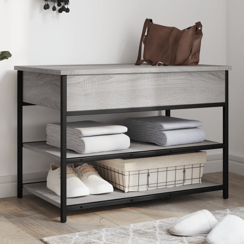 Tone Shoe Bench Smoked Oak & Metal 3 Compartments Wide & Long