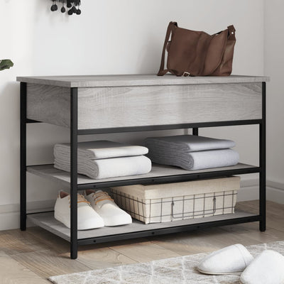 Tone Shoe Bench Smoked Oak & Metal 3 Compartments Wide & Long