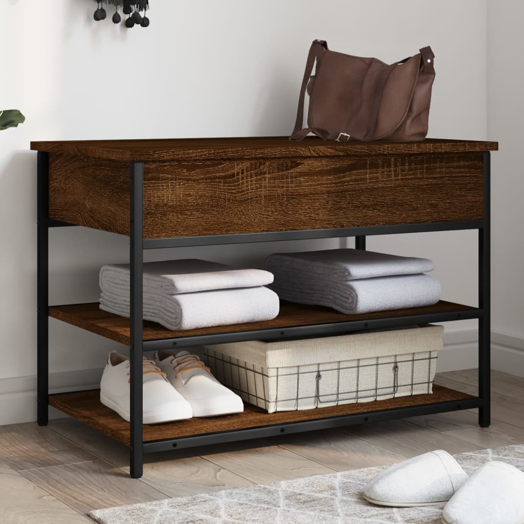 Tone Shoe Bench Smoked Oak & Metal 3 Compartments Wide & Long