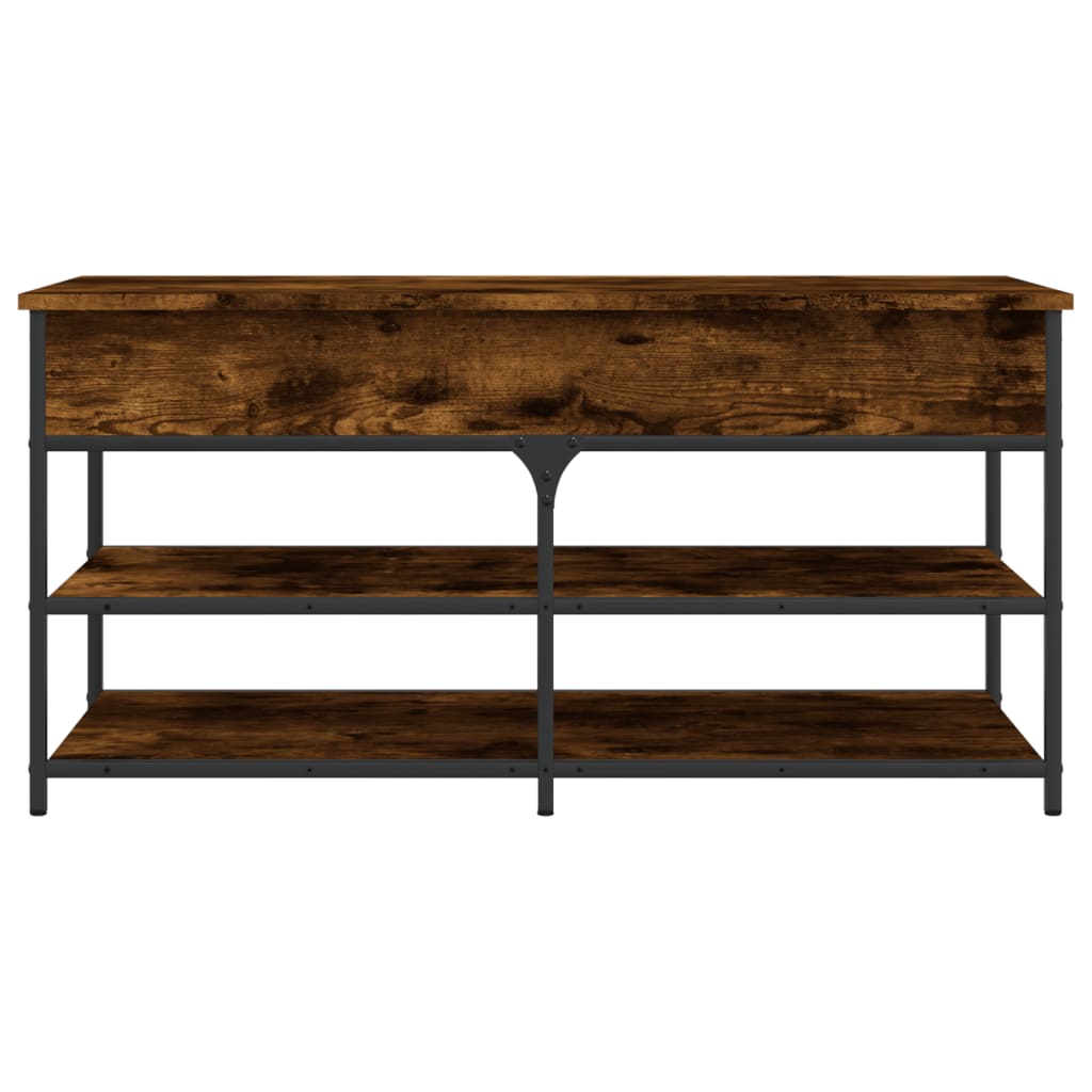 39" Industrial Oak & Metal Shoe Bench With 2 Tiers & 1 Large Lift Top Drawer