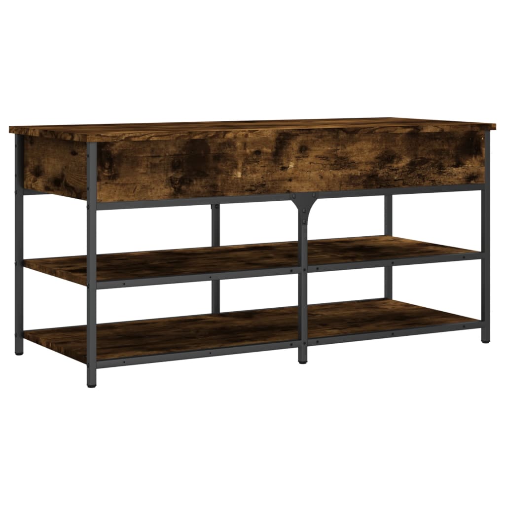 39" Industrial Oak & Metal Shoe Bench With 2 Tiers & 1 Large Lift Top Drawer