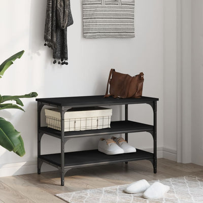 Shoe Bench Black Wood Deep & Wide 3 Compartments