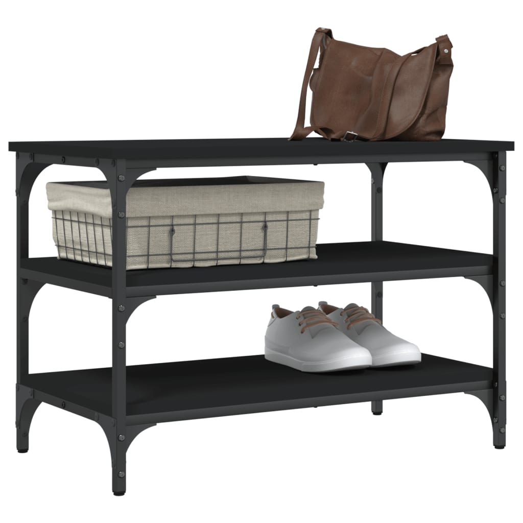 Shoe Bench Black Wood Deep & Wide 3 Compartments