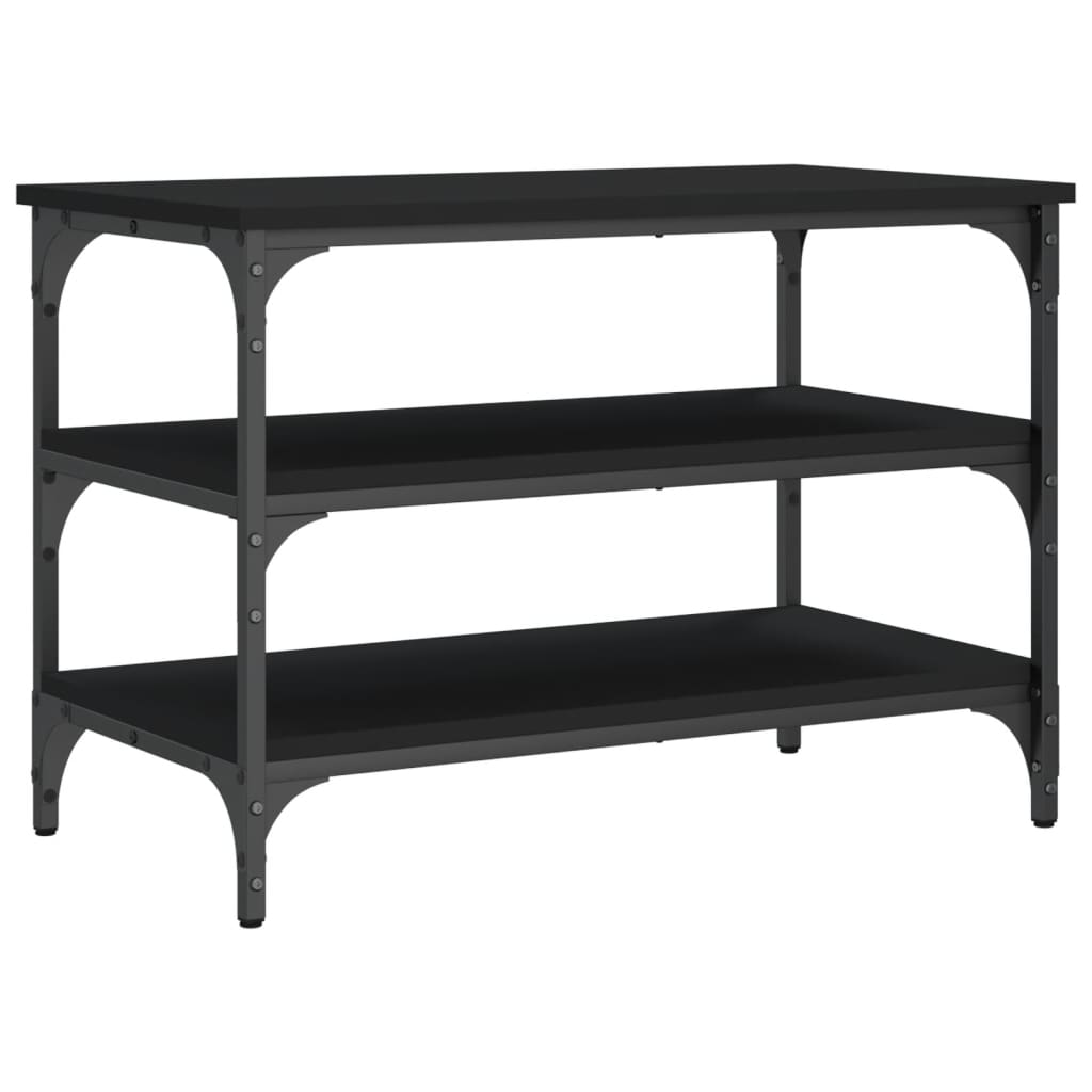Shoe Bench Black Wood Deep & Wide 3 Compartments